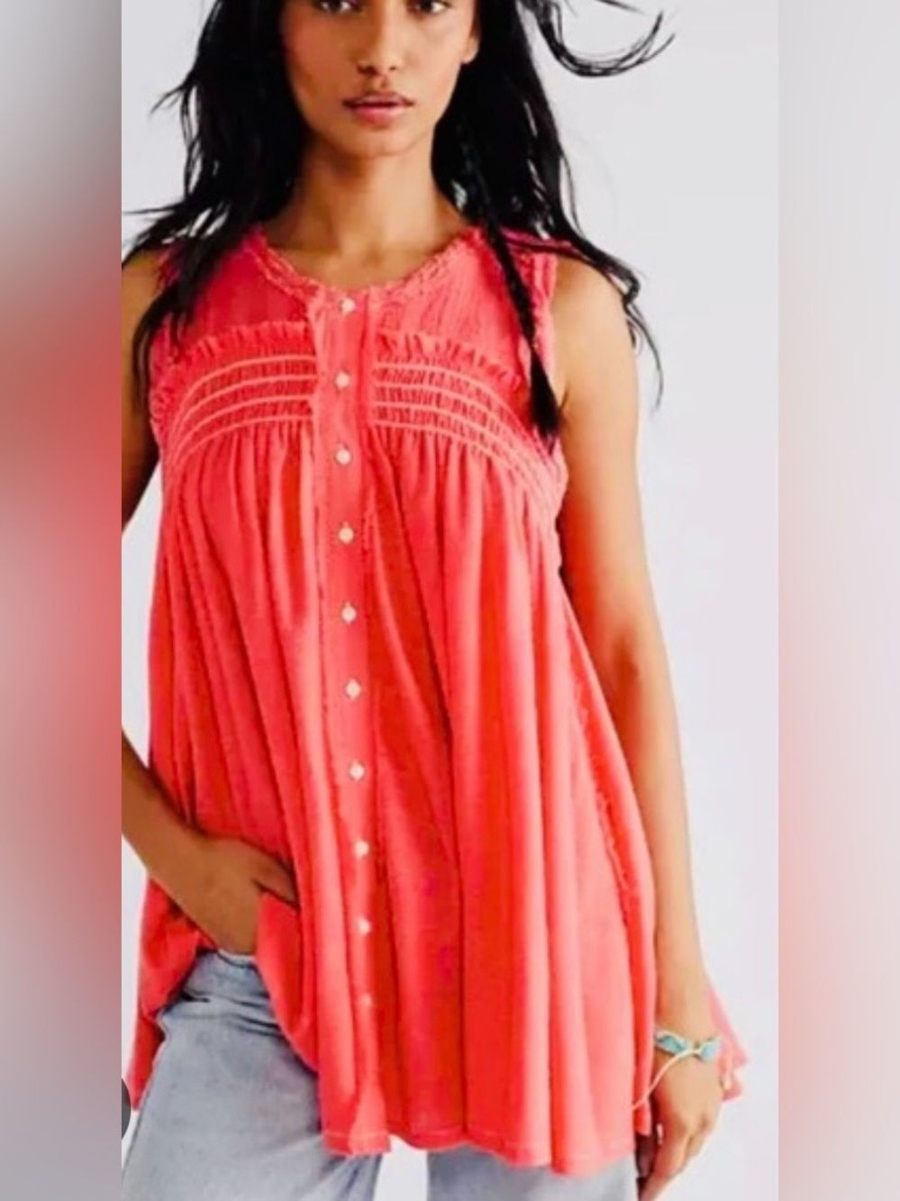 Free People Raspberry Smocked Sleeveless boho tunic or dress